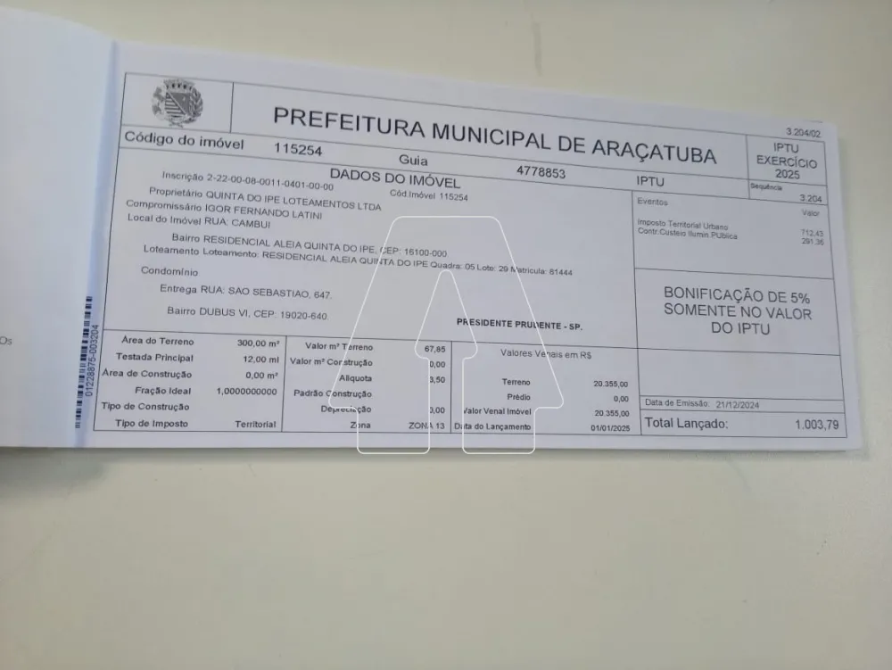 Comprar Terreno / Condomínio em Araçatuba R$ 225.000,00 - Foto 5